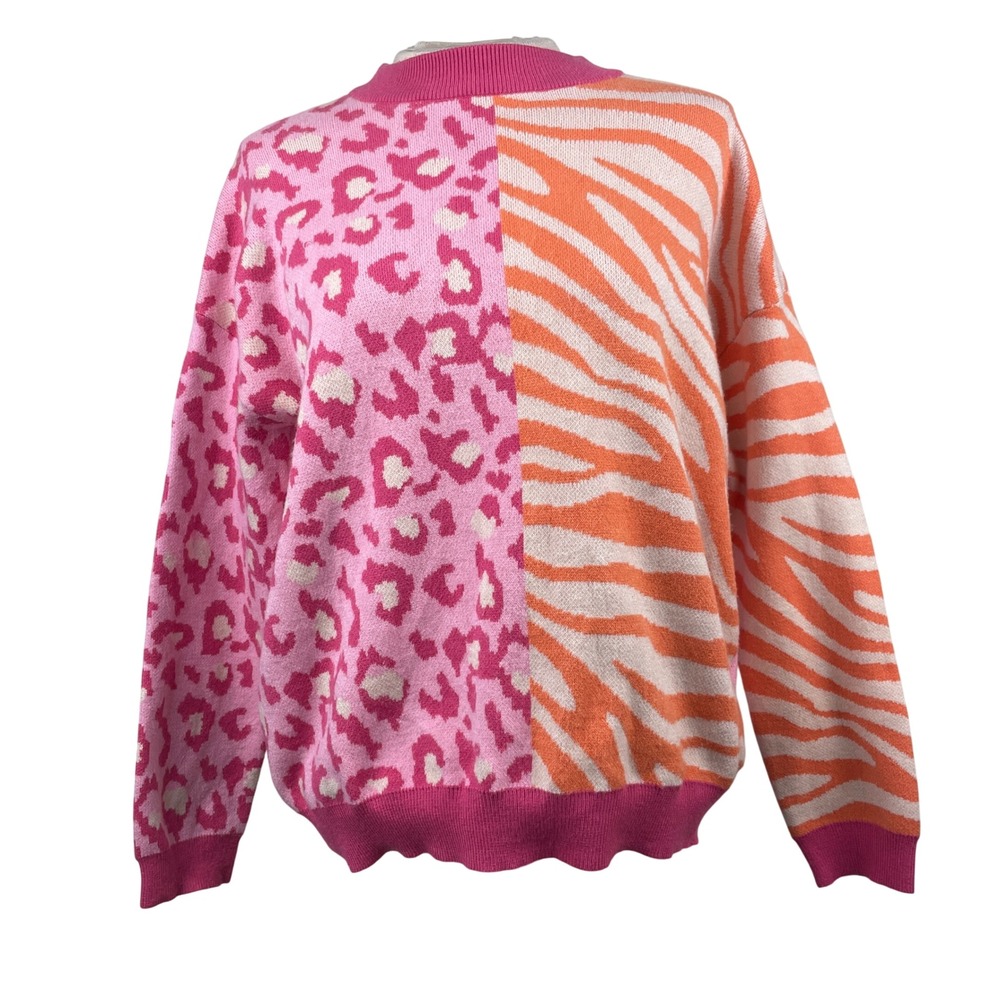 THML Colorblock Leopard Zebra Print‎ Knit Sweater Size Small